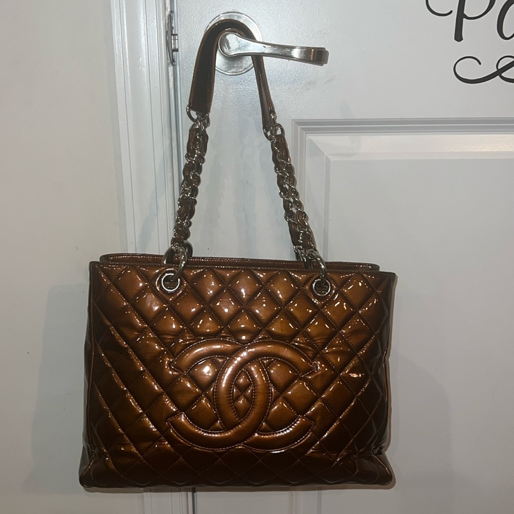 Chanel Metallic Brown/Bronze Patent Grand Shopping Tote